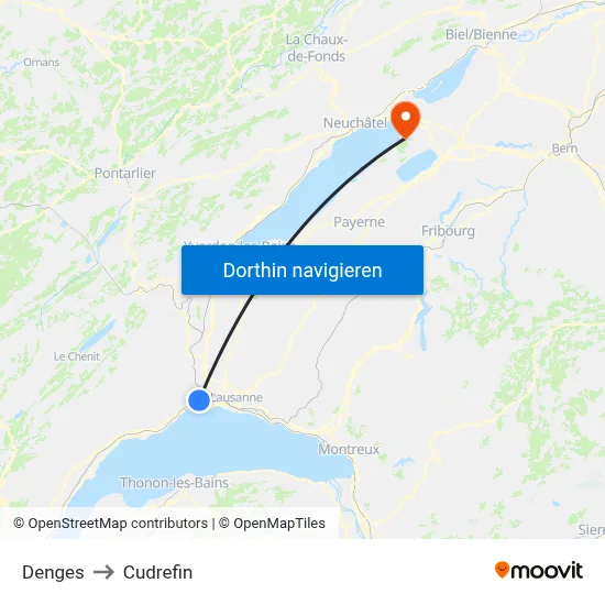 Denges to Cudrefin map