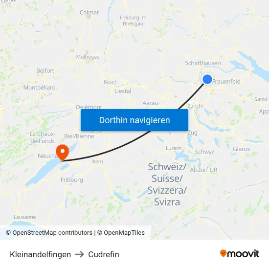 Kleinandelfingen to Cudrefin map