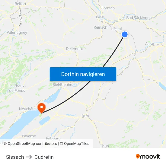Sissach to Cudrefin map