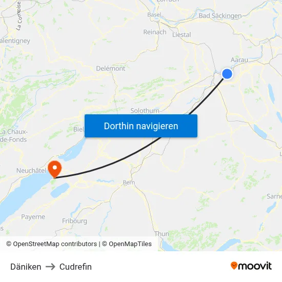 Däniken to Cudrefin map