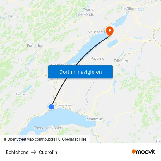 Echichens to Cudrefin map