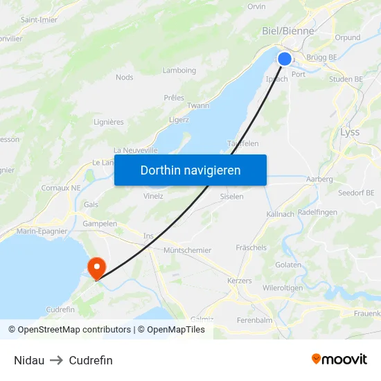 Nidau to Cudrefin map