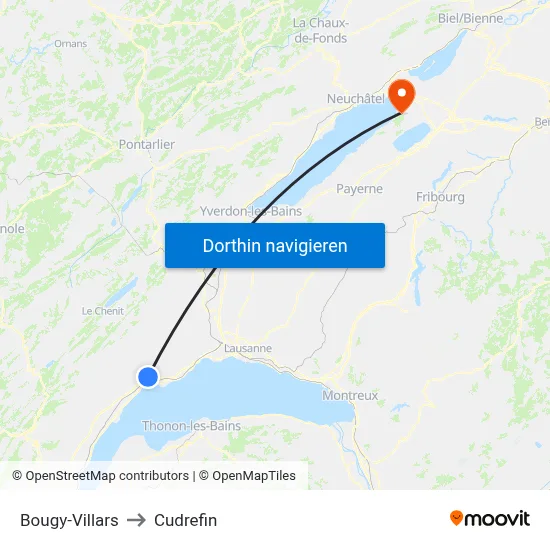 Bougy-Villars to Cudrefin map