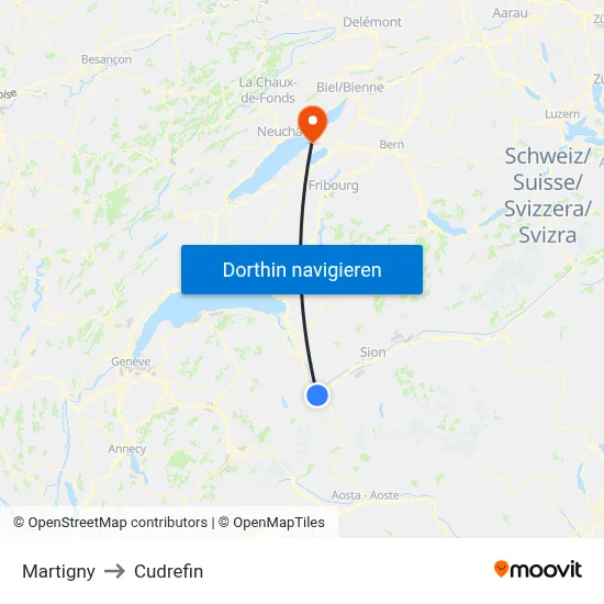 Martigny to Cudrefin map