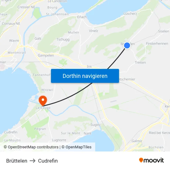 Brüttelen to Cudrefin map