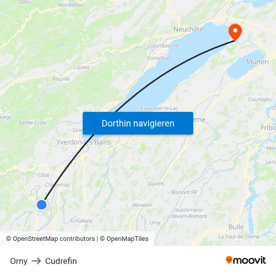 Orny to Cudrefin map