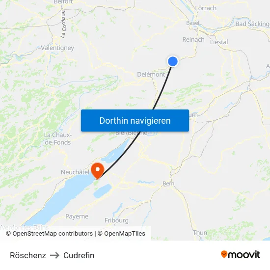 Röschenz to Cudrefin map