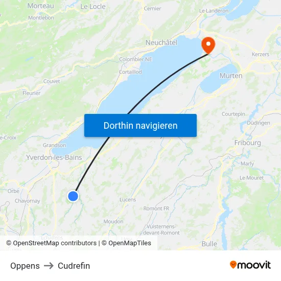 Oppens to Cudrefin map