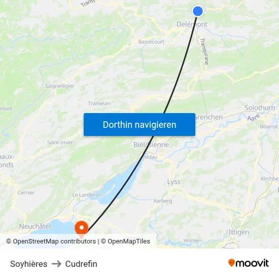 Soyhières to Cudrefin map