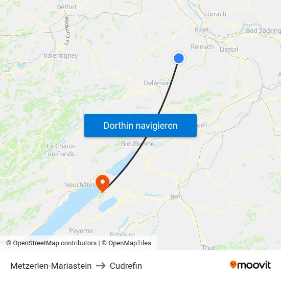 Metzerlen-Mariastein to Cudrefin map