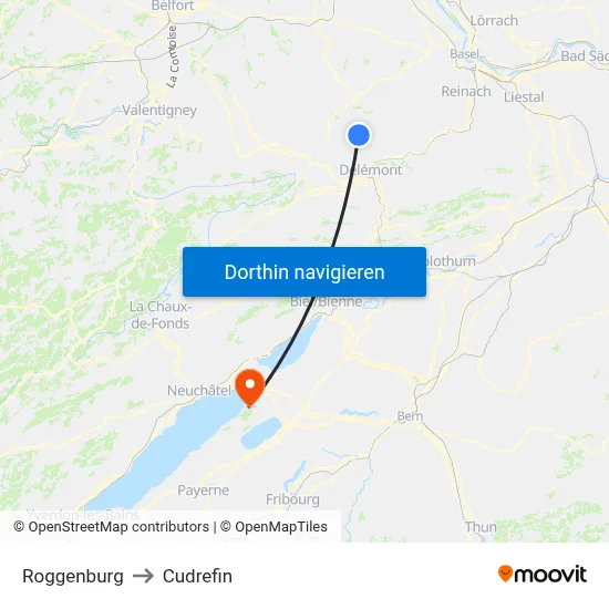 Roggenburg to Cudrefin map