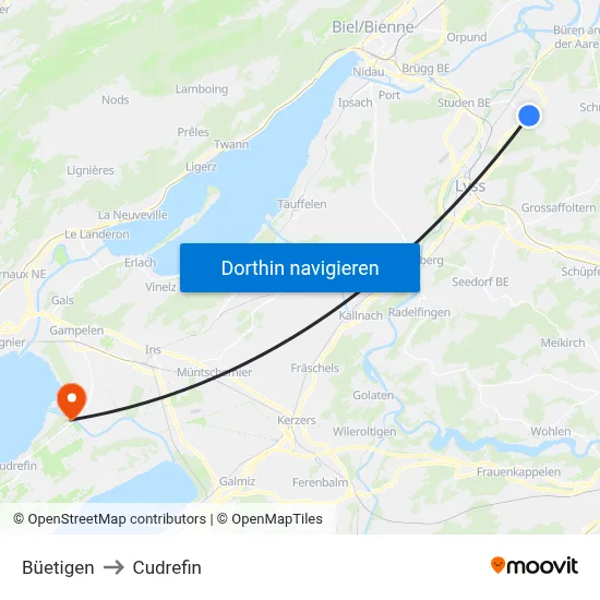 Büetigen to Cudrefin map