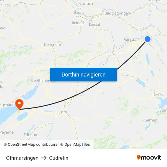 Othmarsingen to Cudrefin map