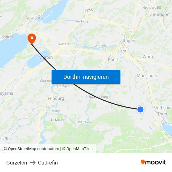 Gurzelen to Cudrefin map