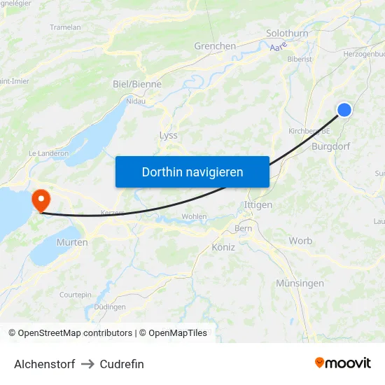 Alchenstorf to Cudrefin map