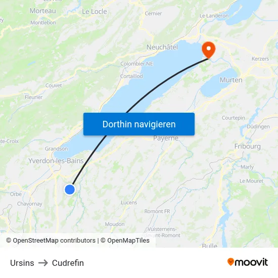 Ursins to Cudrefin map