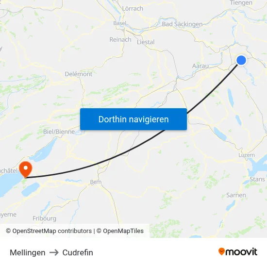 Mellingen to Cudrefin map