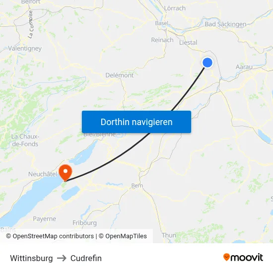 Wittinsburg to Cudrefin map