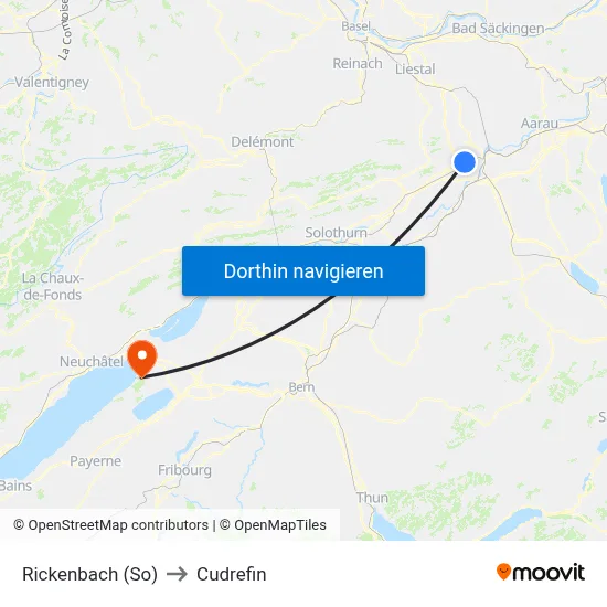 Rickenbach (So) to Cudrefin map