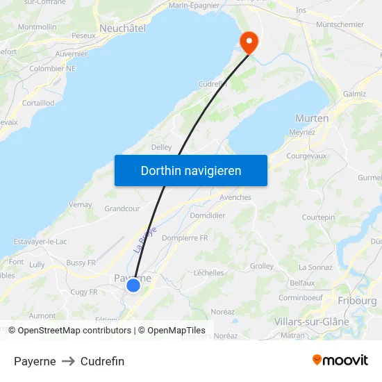 Payerne to Cudrefin map