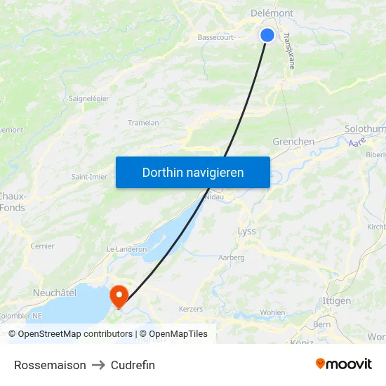 Rossemaison to Cudrefin map