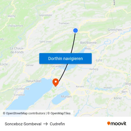 Sonceboz-Sombeval to Cudrefin map