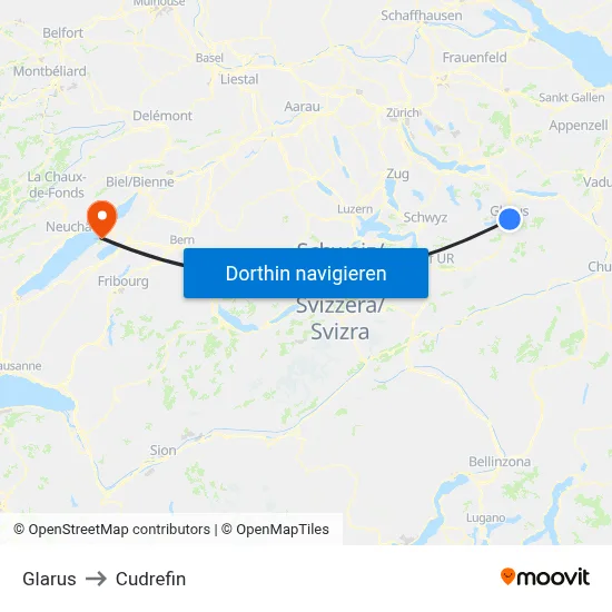 Glarus to Cudrefin map