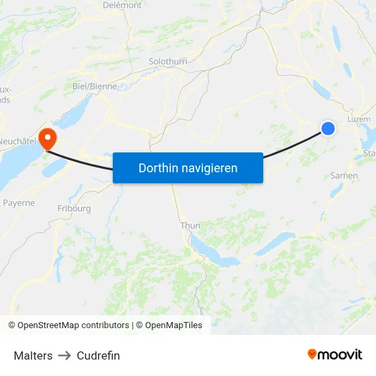 Malters to Cudrefin map