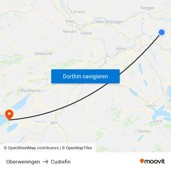 Oberweningen to Cudrefin map