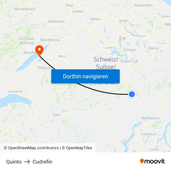 Quinto to Cudrefin map