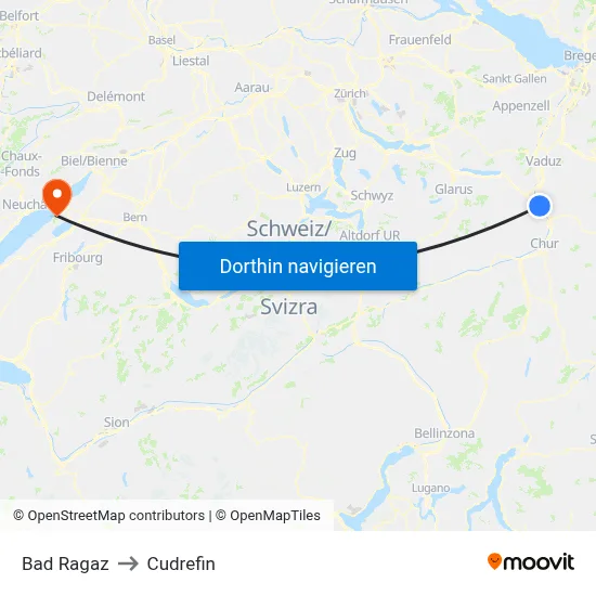 Bad Ragaz to Cudrefin map