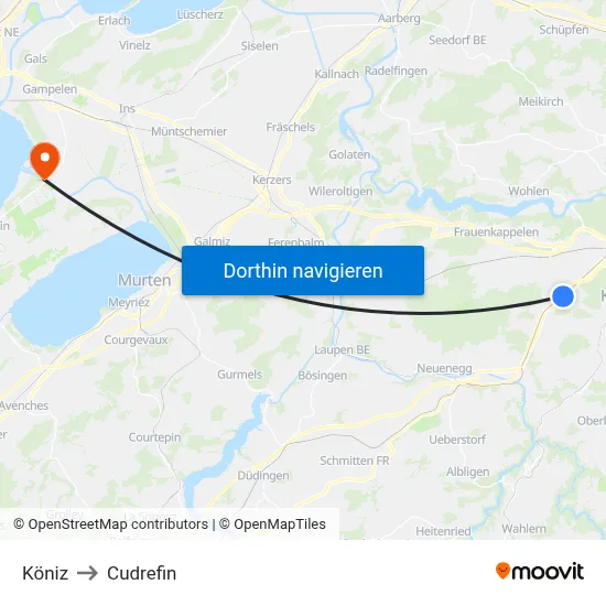 Köniz to Cudrefin map