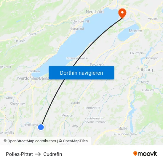 Poliez-Pittet to Cudrefin map