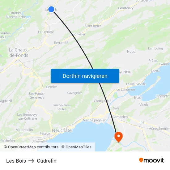 Les Bois to Cudrefin map