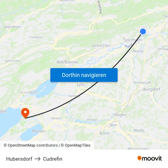 Hubersdorf to Cudrefin map