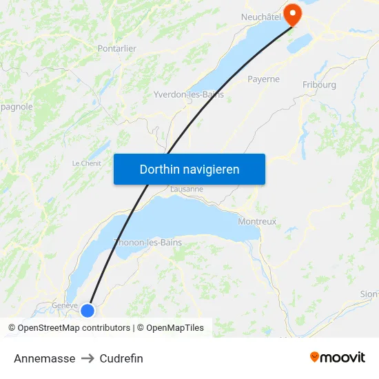 Annemasse to Cudrefin map