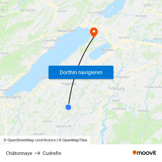 Châtonnaye to Cudrefin map