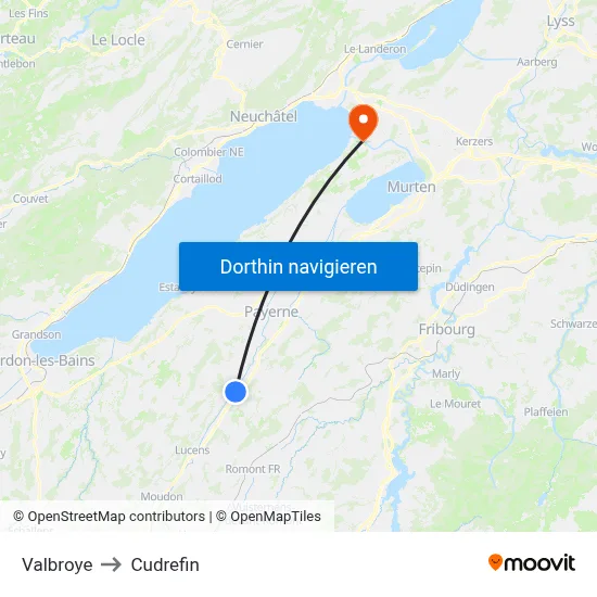 Valbroye to Cudrefin map