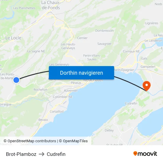 Brot-Plamboz to Cudrefin map