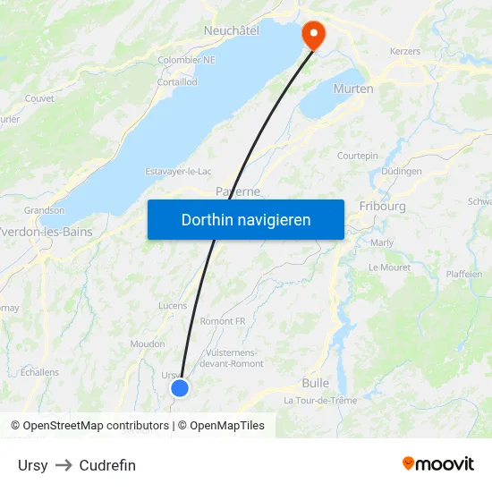 Ursy to Cudrefin map