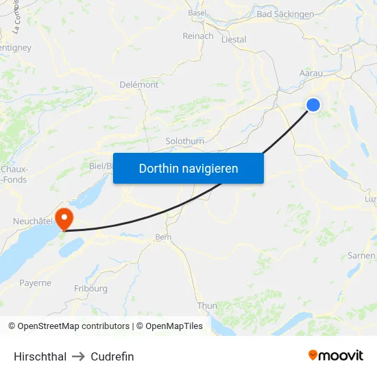 Hirschthal to Cudrefin map
