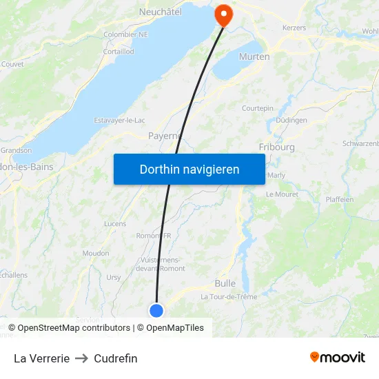La Verrerie to Cudrefin map