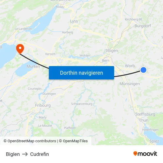Biglen to Cudrefin map