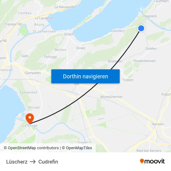 Lüscherz to Cudrefin map