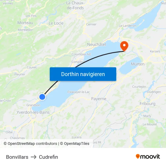 Bonvillars to Cudrefin map