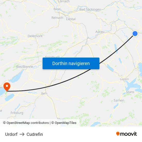 Urdorf to Cudrefin map