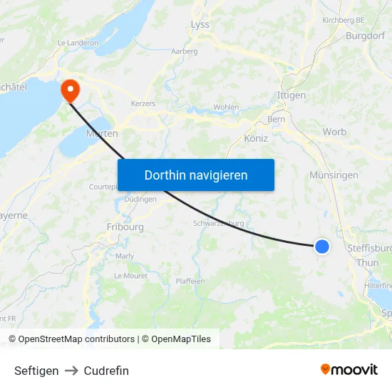 Seftigen to Cudrefin map