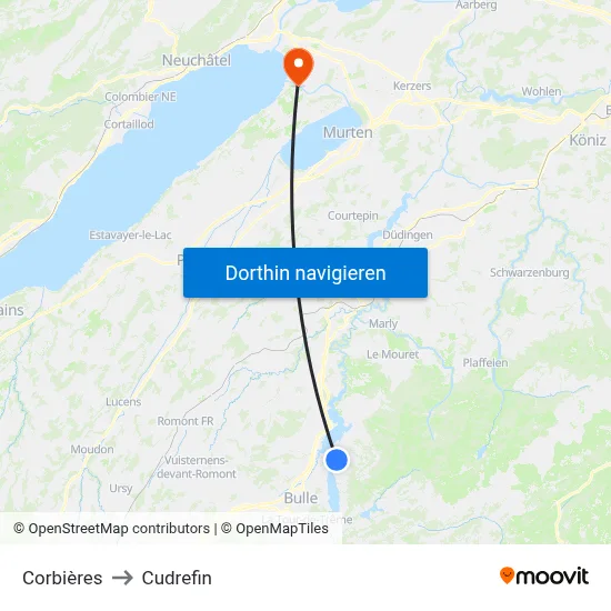 Corbières to Cudrefin map