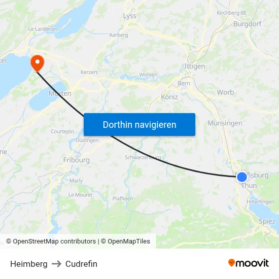 Heimberg to Cudrefin map