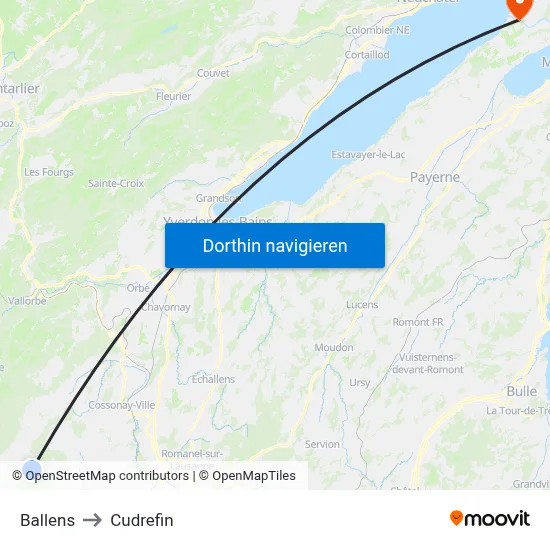 Ballens to Cudrefin map